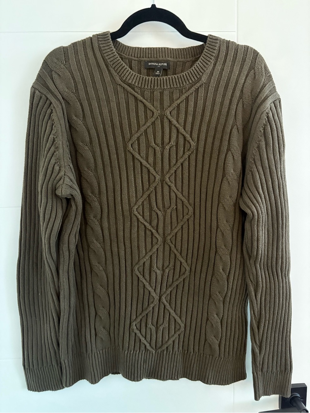 Banana Republic Olive Cable Crewneck Sweater 100% Cotton